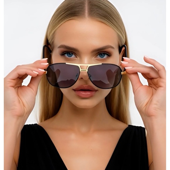 Polarized Sunglasses Gold Trim Black Lenses Driving Glasses Hip Hop 2026 Women - Picture 5 of 11